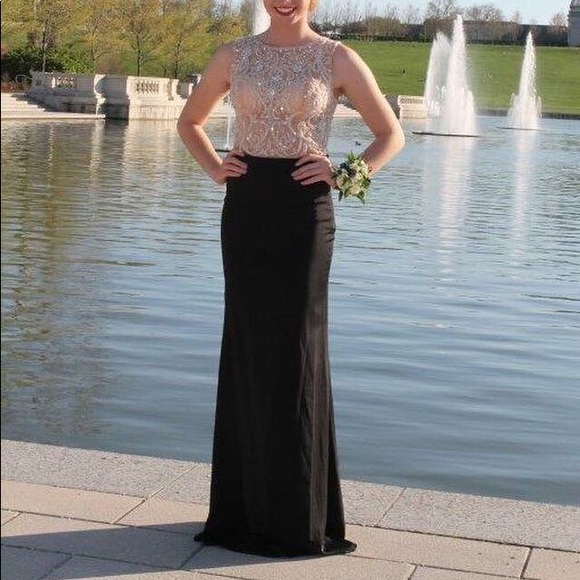 Cream Gold and Black Prom Dresses